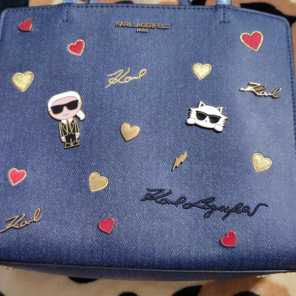 Karl Lagerfeld Navy Tote with Gold and Red Accents - Picture 2 of 9